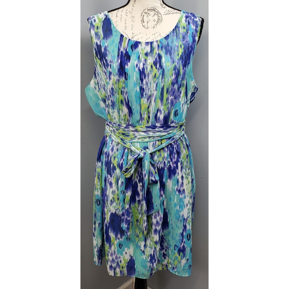 Apt. 9 Fit & Flare Dress Womens XL Multi Abstract Chiffon Tie Waist Sleeveless